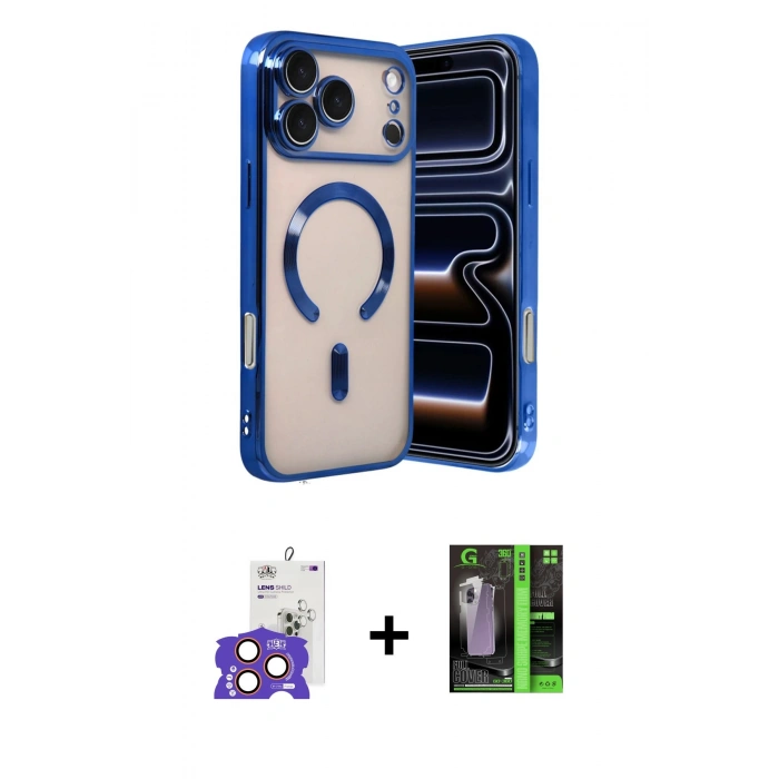 MARSİLYAN™- iPhone 17 Pro Max Kılıf Nova Işık Özel Seri - Şeffaf 360 Full Body Arka Koruyucu + Bilvis Titan Kamera Lens - TU