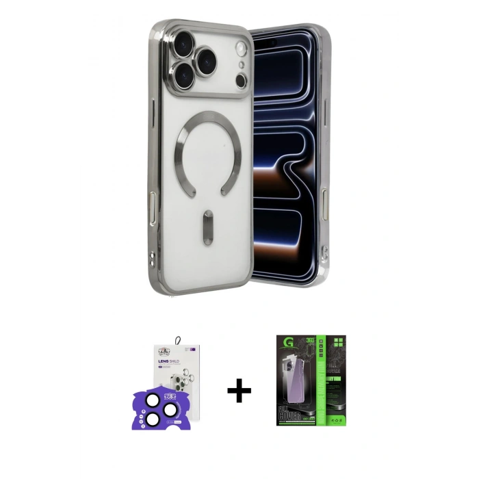 MARSİLYAN™- iPhone 17 Pro Max Kılıf Nova Işık Özel Seri - Şeffaf 360 Full Body Arka Koruyucu + Bilvis Titan Kamera Lens - LT