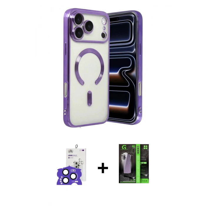 MARSİLYAN™- iPhone 17 Pro Max Kılıf Nova Işık Özel Seri - Şeffaf 360 Full Body Arka Koruyucu + Bilvis Titan Kamera Lens - LT