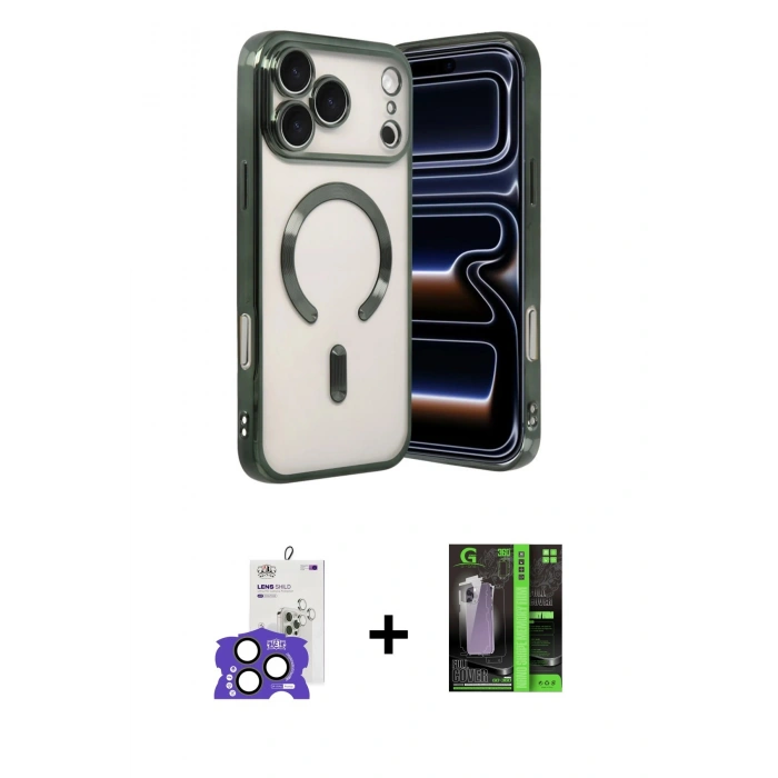MARSİLYAN™- iPhone 17 Pro Max Kılıf Nova Işık Özel Seri - Şeffaf 360 Full Body Arka Koruyucu + Bilvis Titan Kamera Lens - NLGY