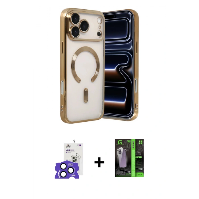 MARSİLYAN™- iPhone 17 Pro Max Kılıf Nova Işık Özel Seri - Şeffaf 360 Full Body Arka Koruyucu + Bilvis Titan Kamera Lens - LT