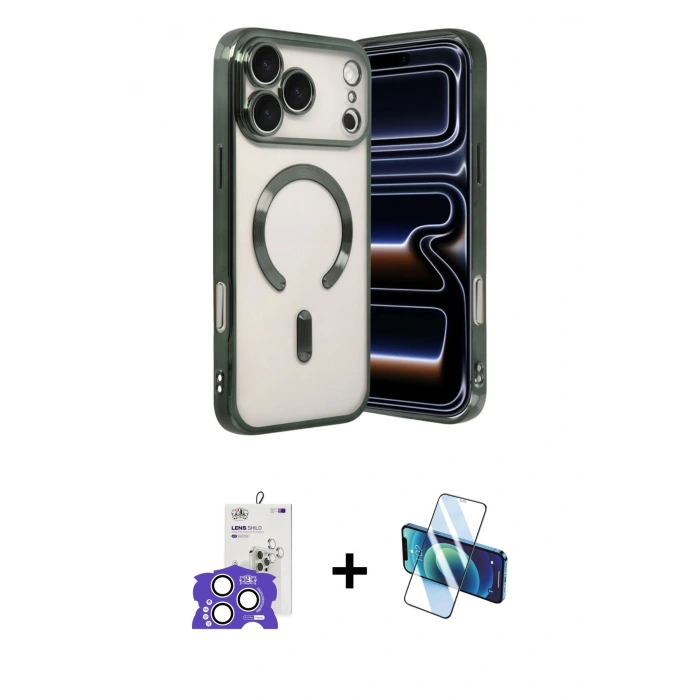 MARSİLYAN™- iPhone 17 Pro Max Kılıf Nova Işık Özel Seri - Siyah 3D Antistatik Cam Ekran Koruyucu + Bilvis Titan Kamera Lens - GS