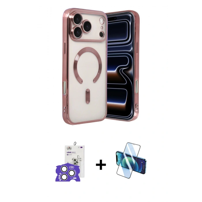 MARSİLYAN™- iPhone 17 Pro Max Kılıf Nova Işık Özel Seri - Siyah 3D Antistatik Cam Ekran Koruyucu + Bilvis Titan Kamera Lens - GS