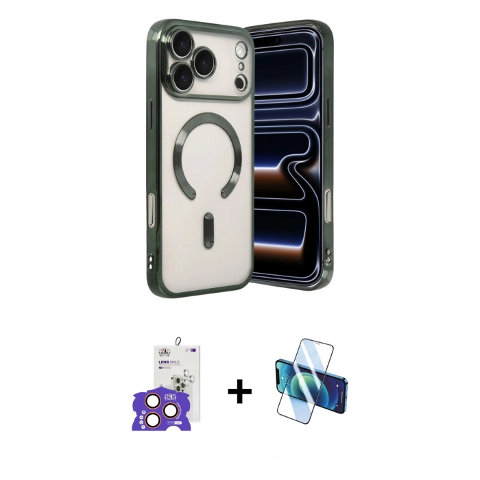 MARSİLYAN™- iPhone 17 Pro Max Kılıf Nova Işık Özel Seri - Siyah 3D Antistatik Cam Ekran Koruyucu + Bilvis Titan Kamera Lens - TU
