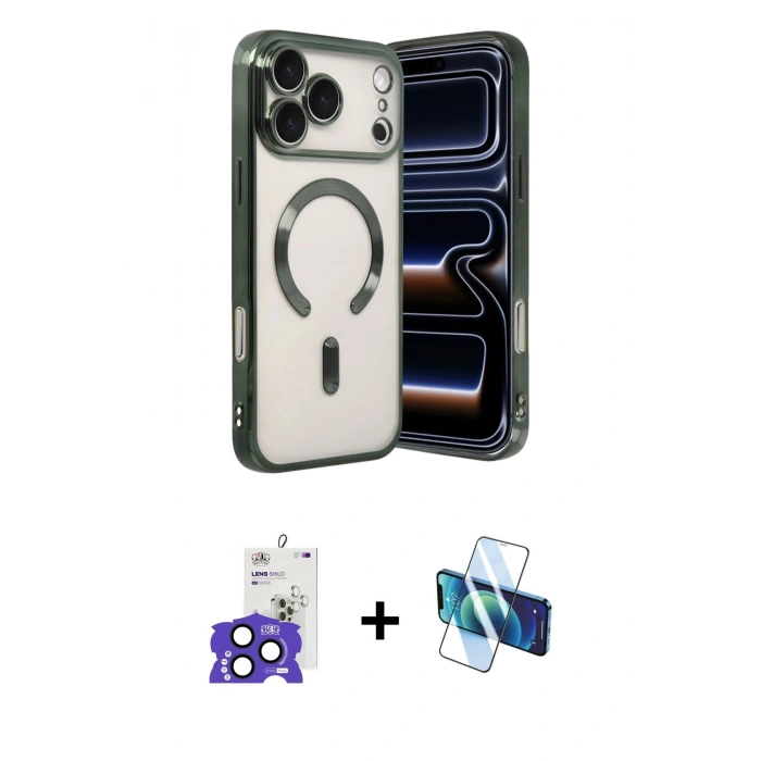 MARSİLYAN™- iPhone 17 Pro Max Kılıf Nova Işık Özel Seri - Siyah 3D Antistatik Cam Ekran Koruyucu + Bilvis Titan Kamera Lens - LT