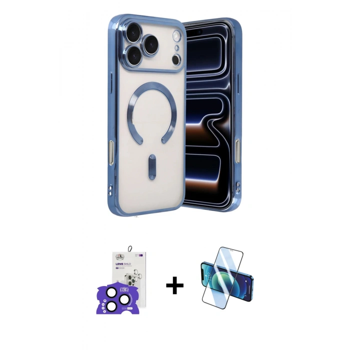 MARSİLYAN™- iPhone 17 Pro Max Kılıf Nova Işık Özel Seri - Siyah 3D Antistatik Cam Ekran Koruyucu + Bilvis Titan Kamera Lens - LT
