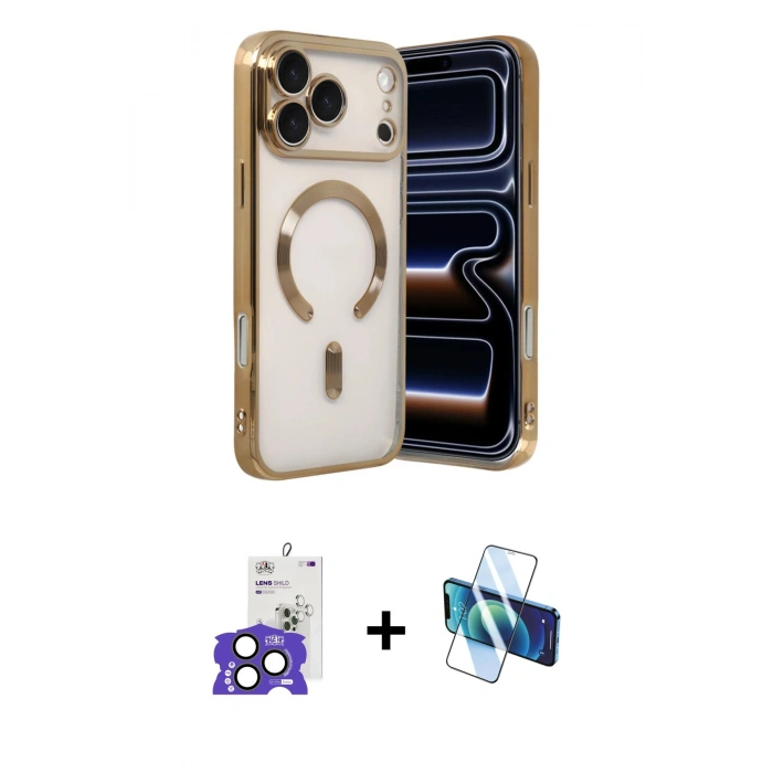 MARSİLYAN™- iPhone 17 Pro Max Kılıf Nova Işık Özel Seri - Siyah 3D Antistatik Cam Ekran Koruyucu + Bilvis Titan Kamera Lens - NLGY