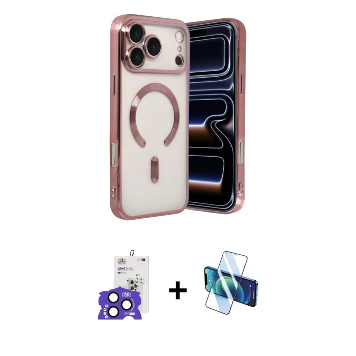 MARSİLYAN™- iPhone 17 Pro Max Kılıf Nova Işık Özel Seri - Siyah 3D Antistatik Cam Ekran Koruyucu + Bilvis Titan Kamera Lens - LT