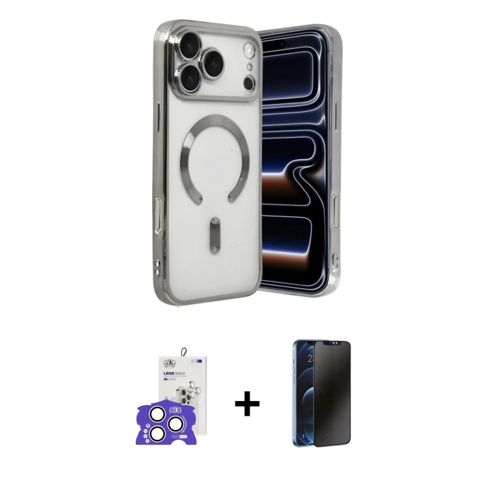 MARSİLYAN™- iPhone 17 Pro Max Kılıf Nova Işık Özel Seri - Siyah 3D Antistatik Hayalet Cam Ekran Koruyucu + Bilvis Titan Kamera Lens - GS