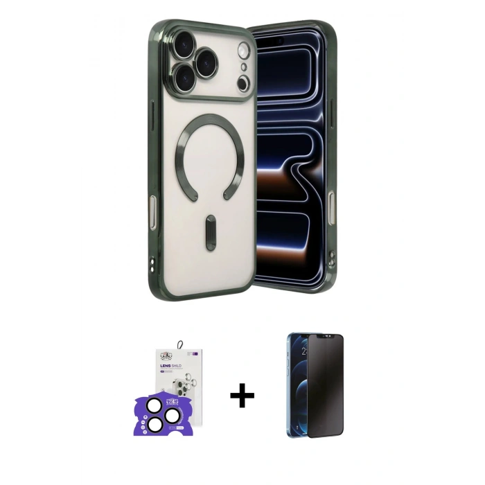 MARSİLYAN™- iPhone 17 Pro Max Kılıf Nova Işık Özel Seri - Siyah 3D Antistatik Hayalet Cam Ekran Koruyucu + Bilvis Titan Kamera Lens - NLGY
