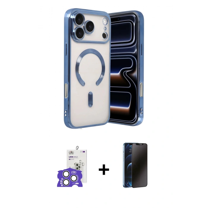 MARSİLYAN™- iPhone 17 Pro Max Kılıf Nova Işık Özel Seri - Siyah 3D Antistatik Hayalet Cam Ekran Koruyucu + Bilvis Titan Kamera Lens - GS