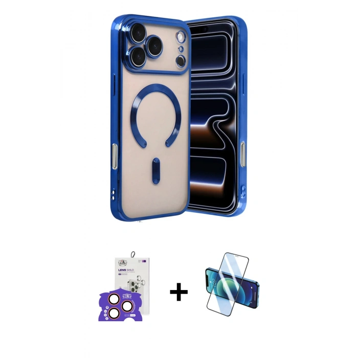 MARSİLYAN™- iPhone 17 Pro Max Kılıf Nova Işık Özel Seri - Siyah 3D Antistatik Seramik Nano Ekran Koruyucu + Bilvis Titan Kamera Lens - TU