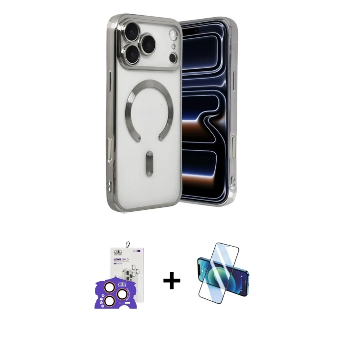MARSİLYAN™- iPhone 17 Pro Max Kılıf Nova Işık Özel Seri - Siyah 3D Antistatik Seramik Nano Ekran Koruyucu + Bilvis Titan Kamera Lens - TU