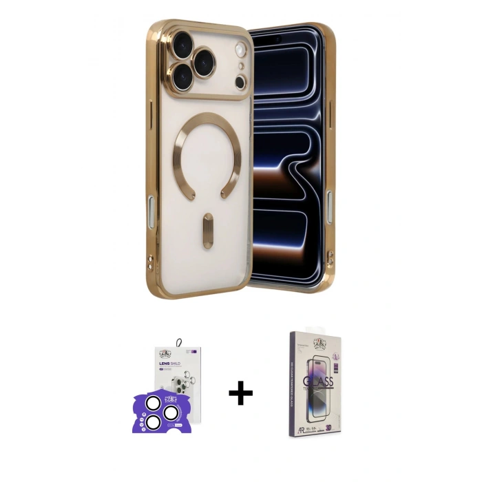 MARSİLYAN™- iPhone 17 Pro Max Kılıf Nova Işık Özel Seri - Siyah Bilvis 3D Cam Ekran Koruyucu + Bilvis Titan Kamera Lens - GS