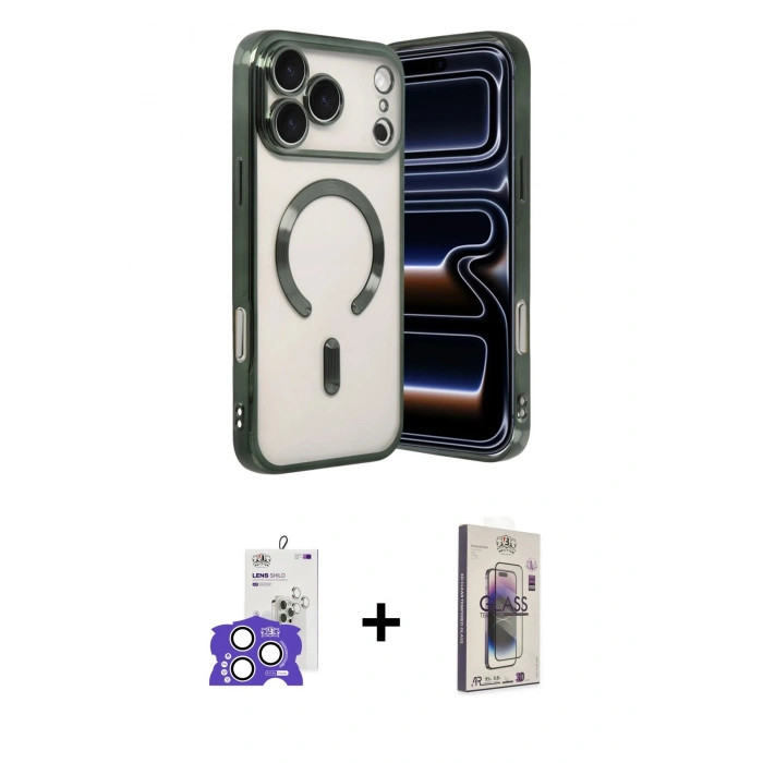 MARSİLYAN™- iPhone 17 Pro Max Kılıf Nova Işık Özel Seri - Siyah Bilvis 3D Cam Ekran Koruyucu + Bilvis Titan Kamera Lens - GS