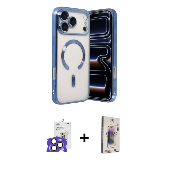 MARSİLYAN™- iPhone 17 Pro Max Kılıf Nova Işık Özel Seri - Siyah Bilvis 3D Cam Ekran Koruyucu + Bilvis Titan Kamera Lens - NLGY