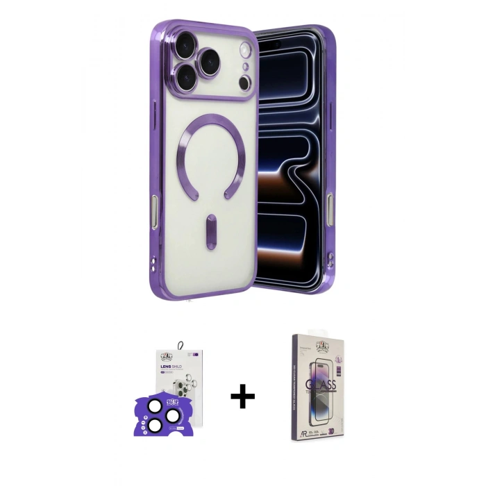 MARSİLYAN™- iPhone 17 Pro Max Kılıf Nova Işık Özel Seri - Siyah Bilvis 3D Cam Ekran Koruyucu + Bilvis Titan Kamera Lens - LT