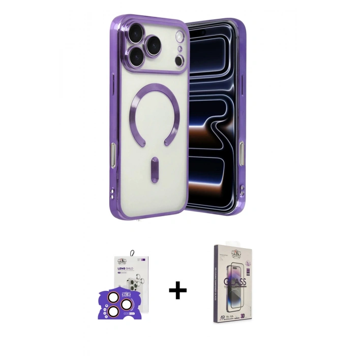 MARSİLYAN™- iPhone 17 Pro Max Kılıf Nova Işık Özel Seri - Siyah Bilvis 3D Cam Ekran Koruyucu + Bilvis Titan Kamera Lens - TU