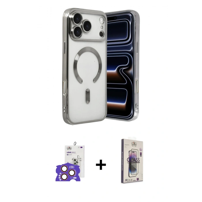 MARSİLYAN™- iPhone 17 Pro Max Kılıf Nova Işık Özel Seri - Siyah Bilvis 3D Cam Ekran Koruyucu + Bilvis Titan Kamera Lens - TU