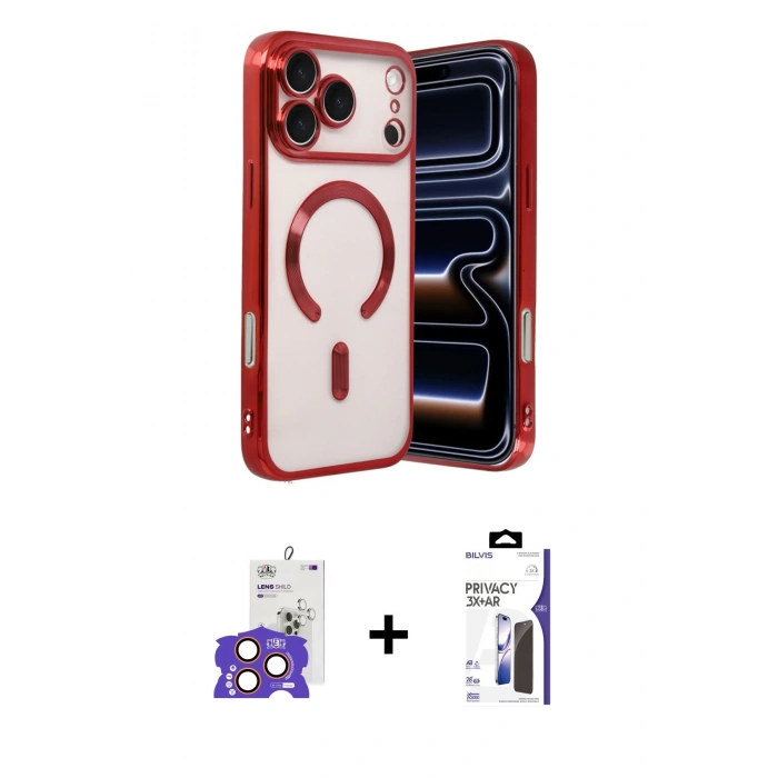 MARSİLYAN™- iPhone 17 Pro Max Kılıf Nova Işık Özel Seri - Siyah Bilvis 3X AR Hayalet Cam Ekran Koruyucu + Bilvis Titan Kamera Lens - TU