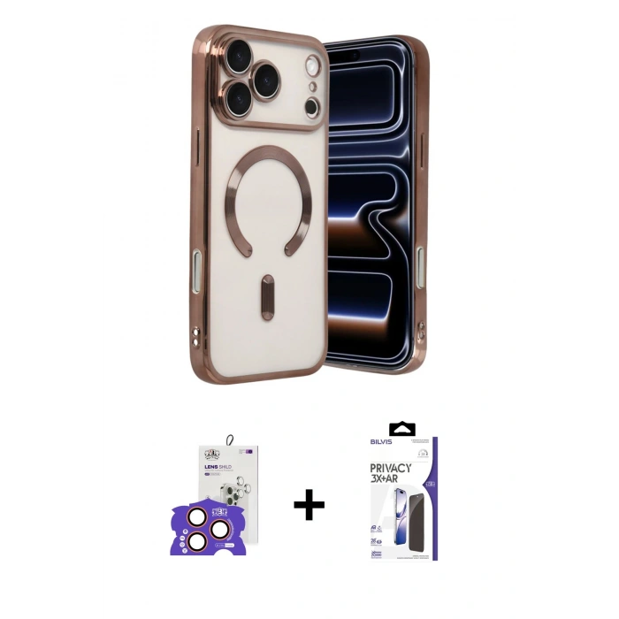 MARSİLYAN™- iPhone 17 Pro Max Kılıf Nova Işık Özel Seri - Siyah Bilvis 3X AR Hayalet Cam Ekran Koruyucu + Bilvis Titan Kamera Lens - TU