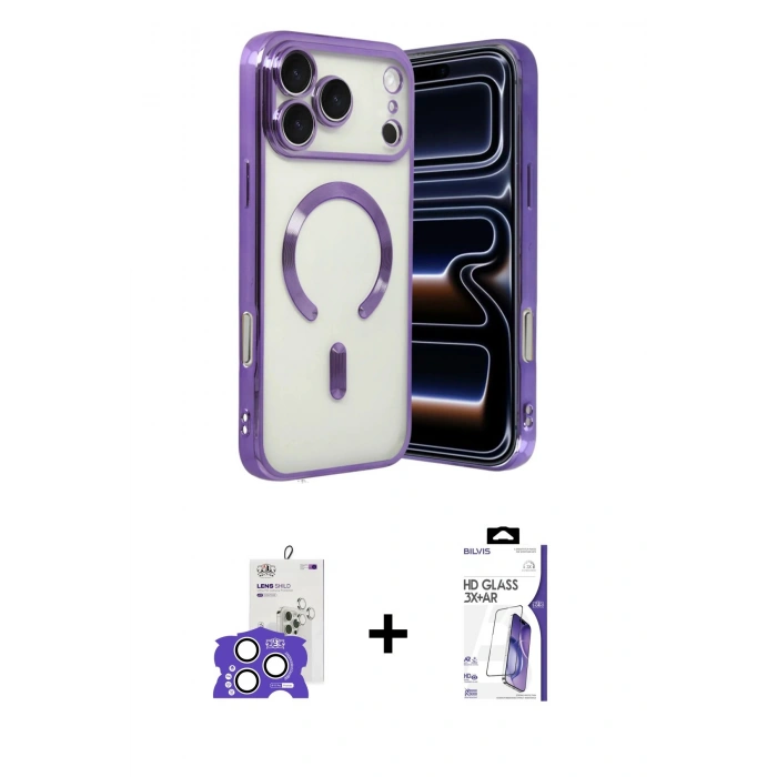 MARSİLYAN™- iPhone 17 Pro Max Kılıf Nova Işık Özel Seri - Siyah Bilvis 3X AR HD Cam Ekran Koruyucu + Bilvis Titan Kamera Lens - GS