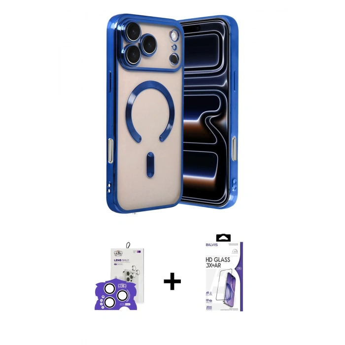 MARSİLYAN™- iPhone 17 Pro Max Kılıf Nova Işık Özel Seri - Siyah Bilvis 3X AR HD Cam Ekran Koruyucu + Bilvis Titan Kamera Lens - GS