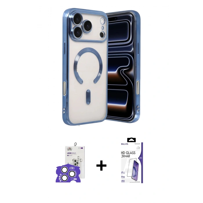 MARSİLYAN™- iPhone 17 Pro Max Kılıf Nova Işık Özel Seri - Siyah Bilvis 3X AR HD Cam Ekran Koruyucu + Bilvis Titan Kamera Lens - GS