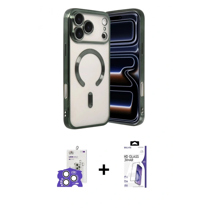 MARSİLYAN™- iPhone 17 Pro Max Kılıf Nova Işık Özel Seri - Siyah Bilvis 3X AR HD Cam Ekran Koruyucu + Bilvis Titan Kamera Lens - GS