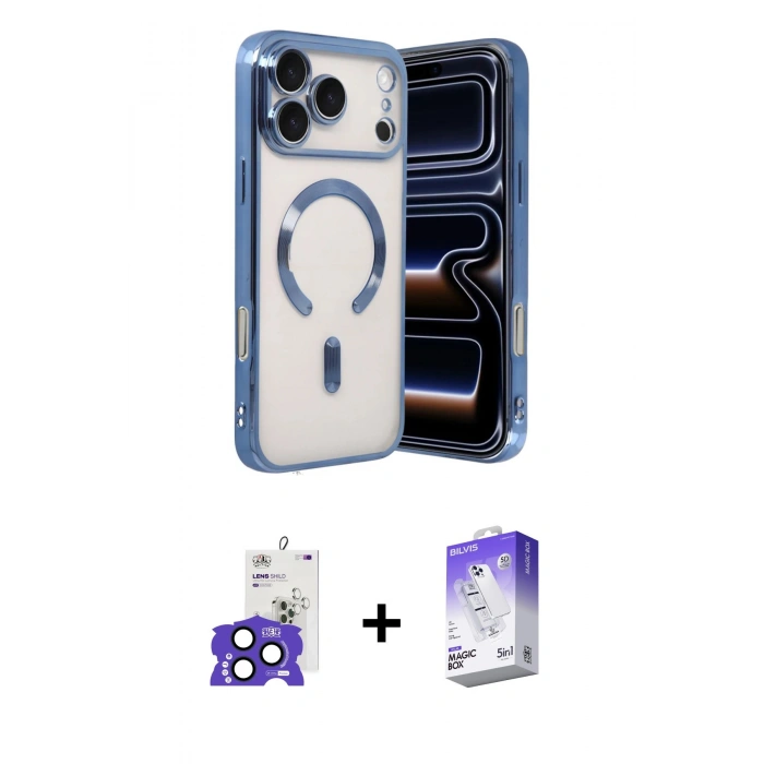MARSİLYAN™- iPhone 17 Pro Max Kılıf Nova Işık Özel Seri - Siyah Bilvis 5in1 3D Magic Cam Ekran Koruyucu + Bilvis Titan Kamera Lens - LT
