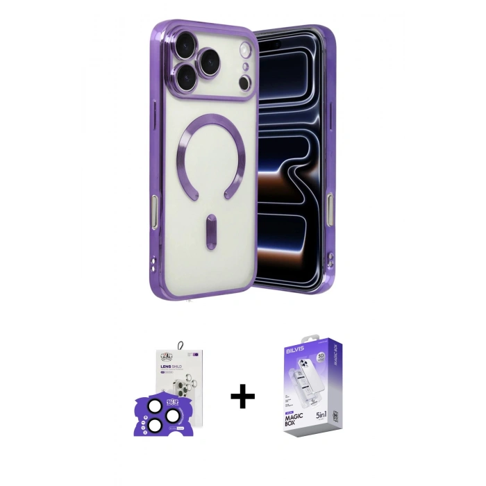 MARSİLYAN™- iPhone 17 Pro Max Kılıf Nova Işık Özel Seri - Siyah Bilvis 5in1 3D Magic Cam Ekran Koruyucu + Bilvis Titan Kamera Lens - LT