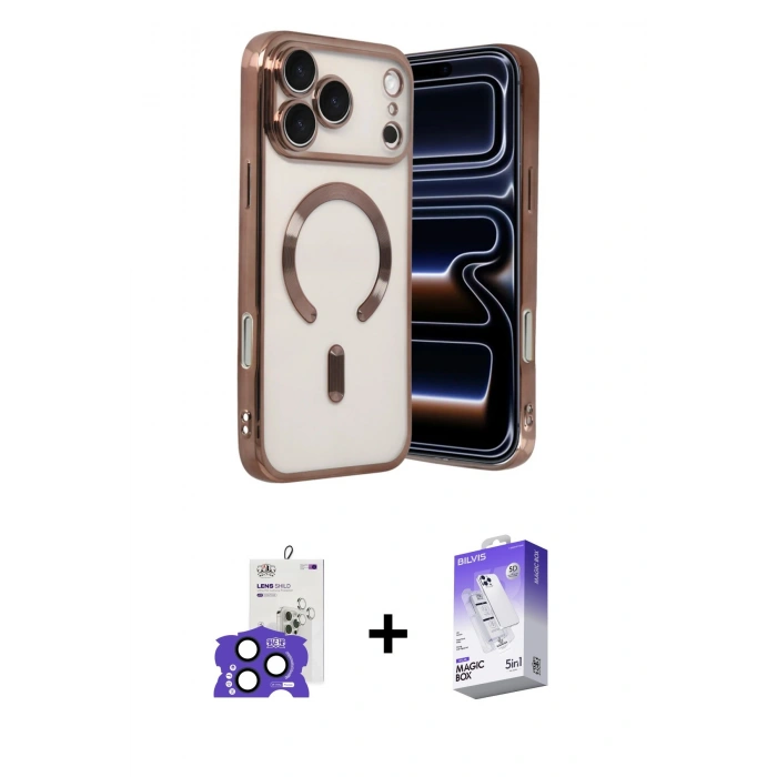 MARSİLYAN™- iPhone 17 Pro Max Kılıf Nova Işık Özel Seri - Siyah Bilvis 5in1 3D Magic Cam Ekran Koruyucu + Bilvis Titan Kamera Lens - LT