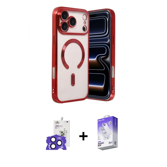 MARSİLYAN™- iPhone 17 Pro Max Kılıf Nova Işık Özel Seri - Siyah Bilvis 5in1 3D Magic Cam Ekran Koruyucu + Bilvis Titan Kamera Lens - LT