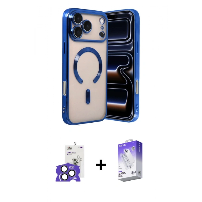 MARSİLYAN™- iPhone 17 Pro Max Kılıf Nova Işık Özel Seri - Siyah Bilvis 5in1 3D Magic Cam Ekran Koruyucu + Natural Grey Bilvis Titan Kamera Lens