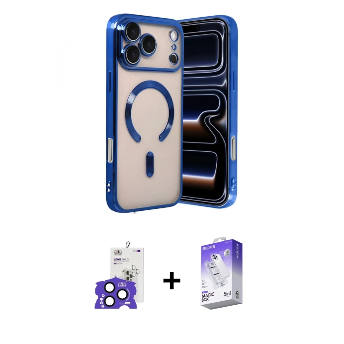 MARSİLYAN™- iPhone 17 Pro Max Kılıf Nova Işık Özel Seri - Siyah Bilvis 5in1 3D Magic Cam Ekran Koruyucu + Bilvis Titan Kamera Lens - LT