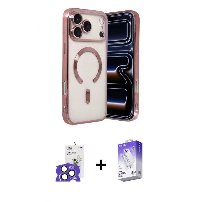 MARSİLYAN™- iPhone 17 Pro Max Kılıf Nova Işık Özel Seri - Siyah Bilvis 5in1 3D Magic Cam Ekran Koruyucu + Natural Grey Bilvis Titan Kamera Lens