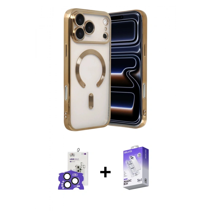 MARSİLYAN™- iPhone 17 Pro Max Kılıf Nova Işık Özel Seri - Siyah Bilvis 5in1 3D Magic Cam Ekran Koruyucu + Natural Grey Bilvis Titan Kamera Lens