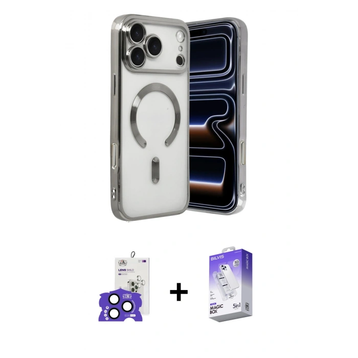 MARSİLYAN™- iPhone 17 Pro Max Kılıf Nova Işık Özel Seri - Siyah Bilvis 5in1 3D Magic Cam Ekran Koruyucu + Bilvis Titan Kamera Lens - LT