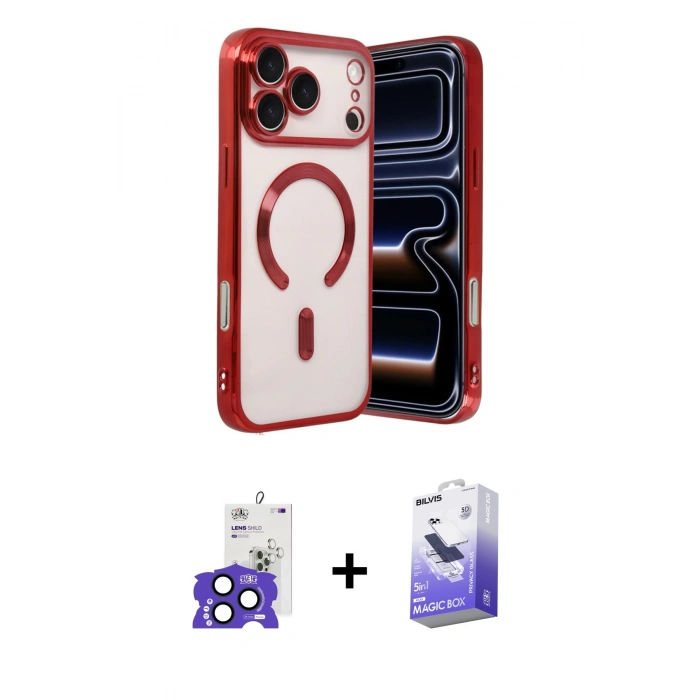 MARSİLYAN™- iPhone 17 Pro Max Kılıf Nova Işık Özel Seri - Siyah Bilvis 5in1 5D Magic Hayalet Cam Ekran Koruyucu + Bilvis Titan Kamera Lens - LT