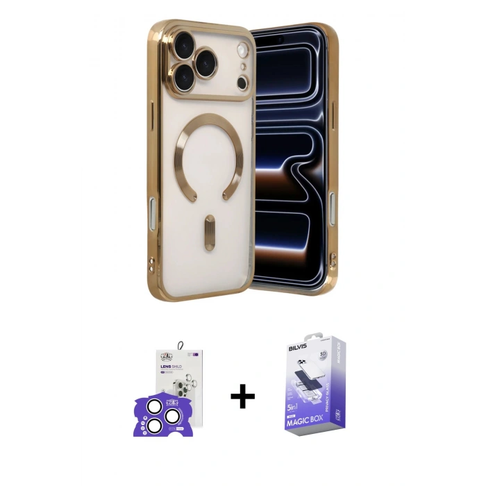 MARSİLYAN™- iPhone 17 Pro Max Kılıf Nova Işık Özel Seri - Siyah Bilvis 5in1 5D Magic Hayalet Cam Ekran Koruyucu + Bilvis Titan Kamera Lens - GS
