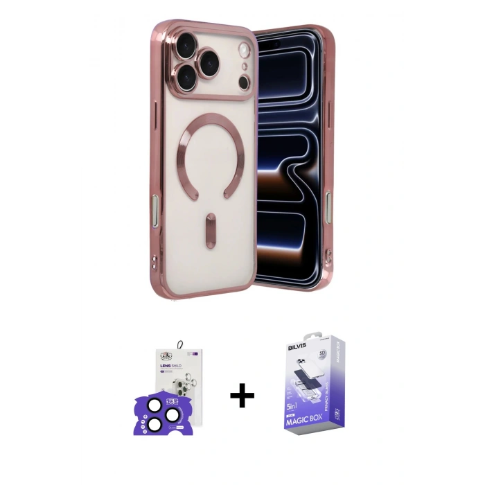 MARSİLYAN™- iPhone 17 Pro Max Kılıf Nova Işık Özel Seri - Siyah Bilvis 5in1 5D Magic Hayalet Cam Ekran Koruyucu + Bilvis Titan Kamera Lens - LT