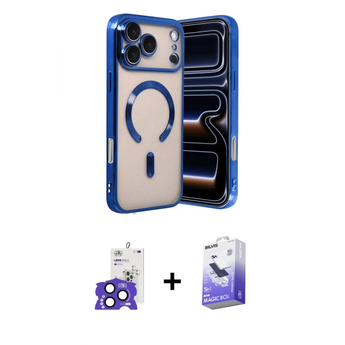 MARSİLYAN™- iPhone 17 Pro Max Kılıf Nova Işık Özel Seri - Siyah Bilvis 5in1 5D Magic Hayalet Cam Ekran Koruyucu + Bilvis Titan Kamera Lens - LT