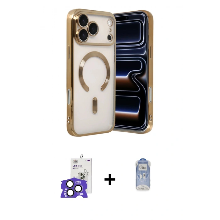MARSİLYAN™- iPhone 17 Pro Max Kılıf Nova Işık Özel Seri - Siyah Joko Magic 5D Cam + Natural Grey Bilvis Titan Kamera Lens