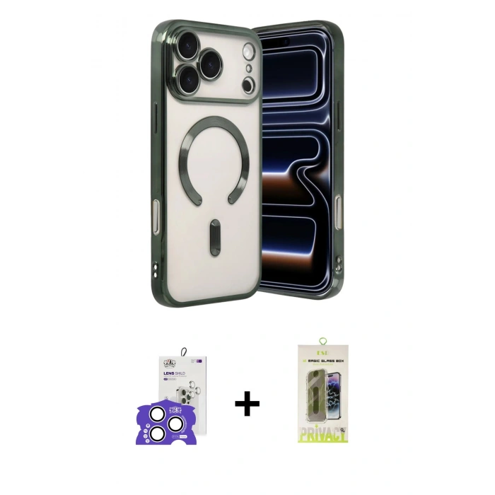 MARSİLYAN™- iPhone 17 Pro Max Kılıf Nova Işık Özel Seri - Siyah Joko Magic 5D Hayalet Cam + Bilvis Titan Kamera Lens - GS