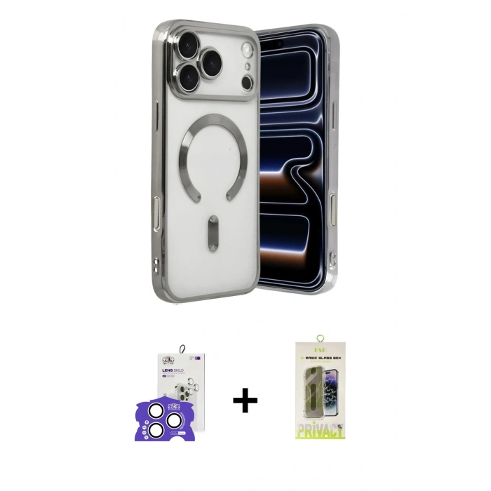 MARSİLYAN™- iPhone 17 Pro Max Kılıf Nova Işık Özel Seri - Siyah Joko Magic 5D Hayalet Cam + Bilvis Titan Kamera Lens - GS