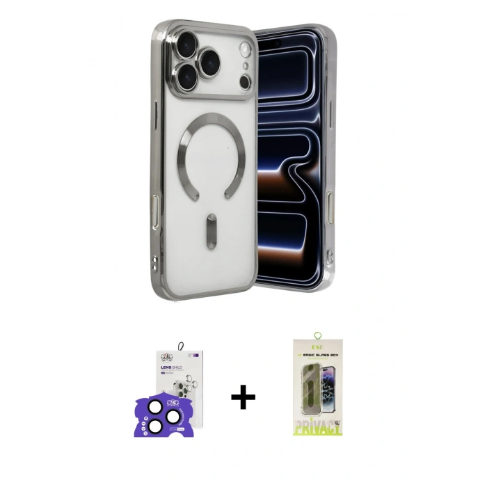 MARSİLYAN™- iPhone 17 Pro Max Kılıf Nova Işık Özel Seri - Siyah Joko Magic 5D Hayalet Cam + Bilvis Titan Kamera Lens - LT