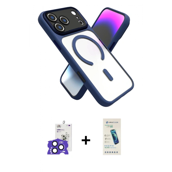 MARSİLYAN™- iPhone 17 Pro Max Kılıf Nova Yansıma Serisi - Şeffaf Pasifik Cam Ekran Koruyucu + Bilvis Titan Kamera Lens - LT
