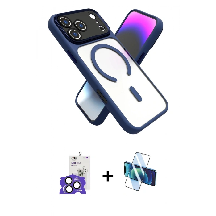 MARSİLYAN™- iPhone 17 Pro Max Kılıf Nova Yansıma Serisi - Siyah 3D Antistatik Cam Ekran Koruyucu + Bilvis Titan Kamera Lens - NLGY