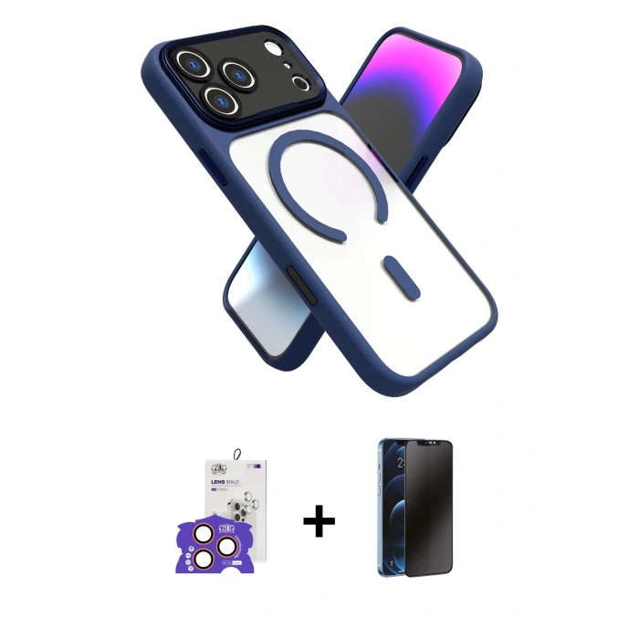 MARSİLYAN™- iPhone 17 Pro Max Kılıf Nova Yansıma Serisi - Siyah 3D Antistatik Hayalet Cam Ekran Koruyucu + Bilvis Titan Kamera Lens - TU
