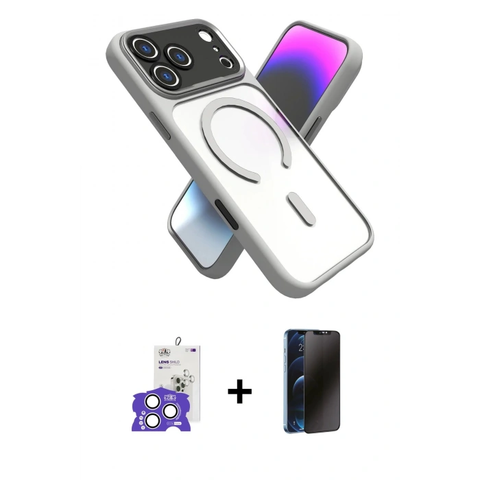 MARSİLYAN™- iPhone 17 Pro Max Kılıf Nova Yansıma Serisi - Siyah 3D Antistatik Hayalet Cam Ekran Koruyucu + Bilvis Titan Kamera Lens - GS